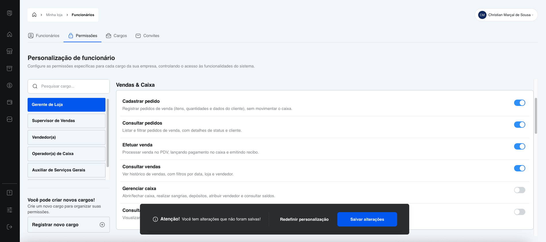 Ilustração da funcionalidade Segurança e controle